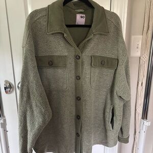 SO Olive Green Sherpa Collar Button-Up Jacket
